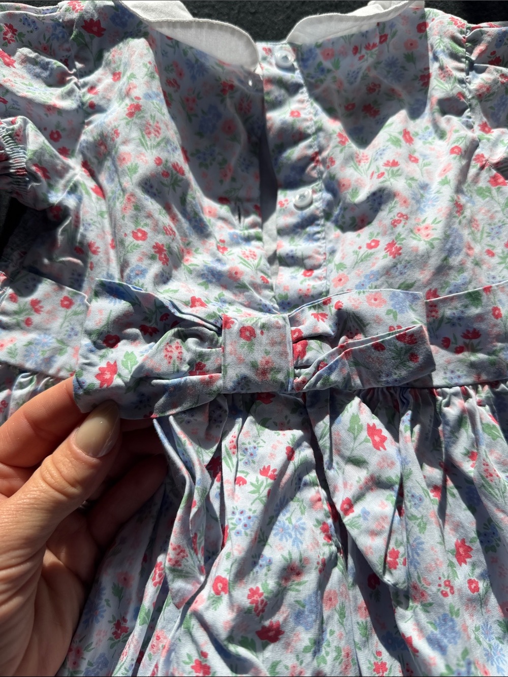 Girls Floral Smocked Dress with Peter Pan Collar - Pink & Blue - Picture 4 of 6